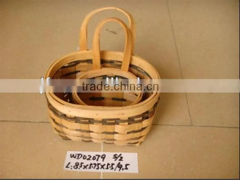 Hot sale decoration mixed colour handing small wood chip baskets