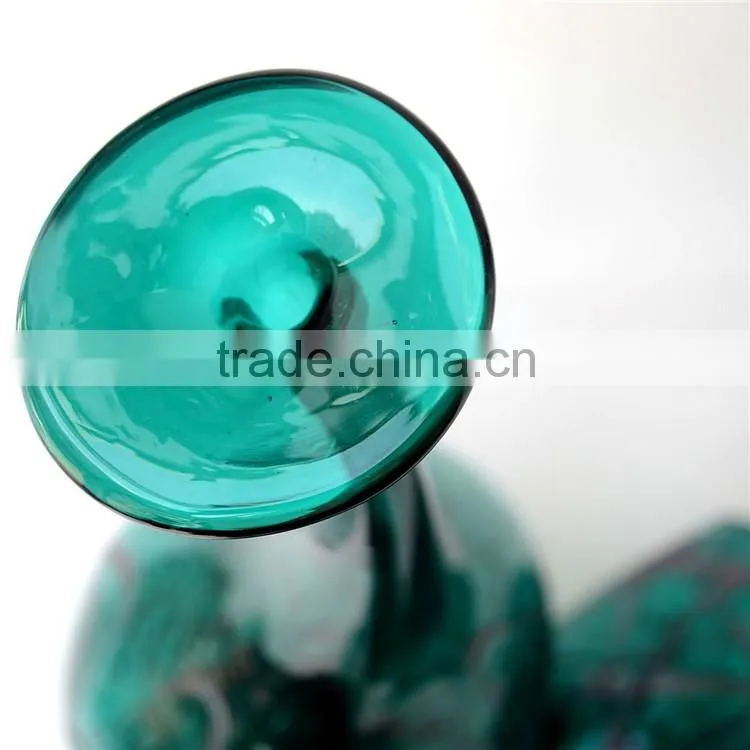 European style creative forest green handmade art glass vase ,Unique design tall glass vase for wedding decoration