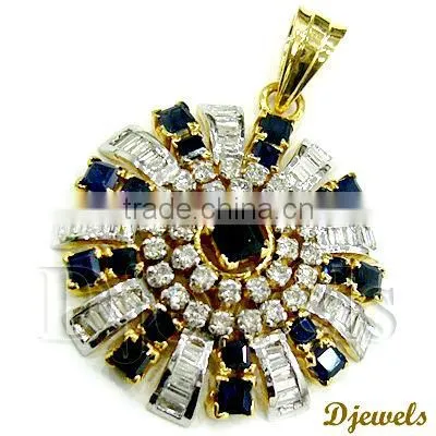 Blue Sapphire & Diamond Pendant, Gold Pendant, Pendant Jewelry