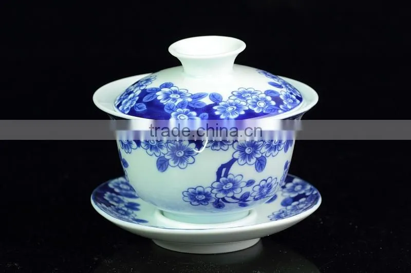 "Butterflies Lingering Over Flowers" Painting blue tea cup with saucer(180cc)