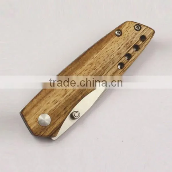 Real Zebra Wood Pocket Survival Stainless Steel Knife For Outdoor