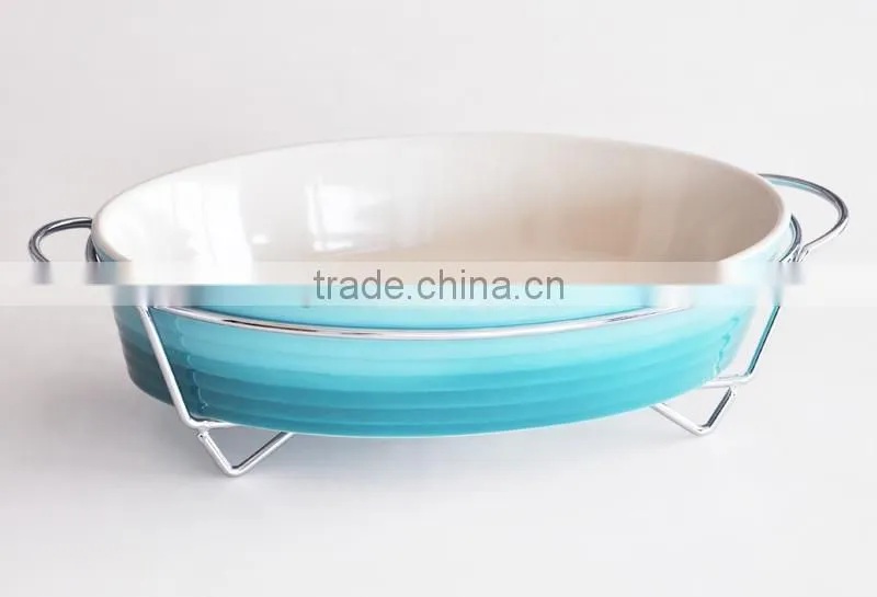 3PCS Bake DIsh Set with Rack, Stoneware with Solid Color