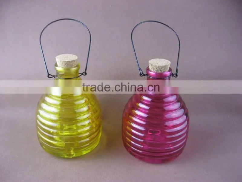 hanging glass bee catcher, glass wasp trap with cork stopper