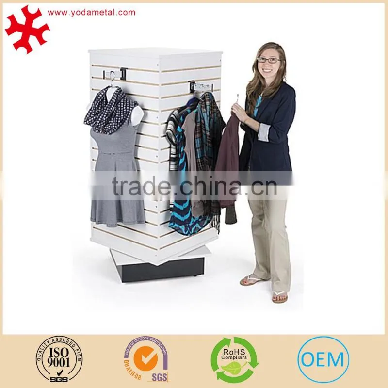 revolving wooden slatwall display with spinner rotating
