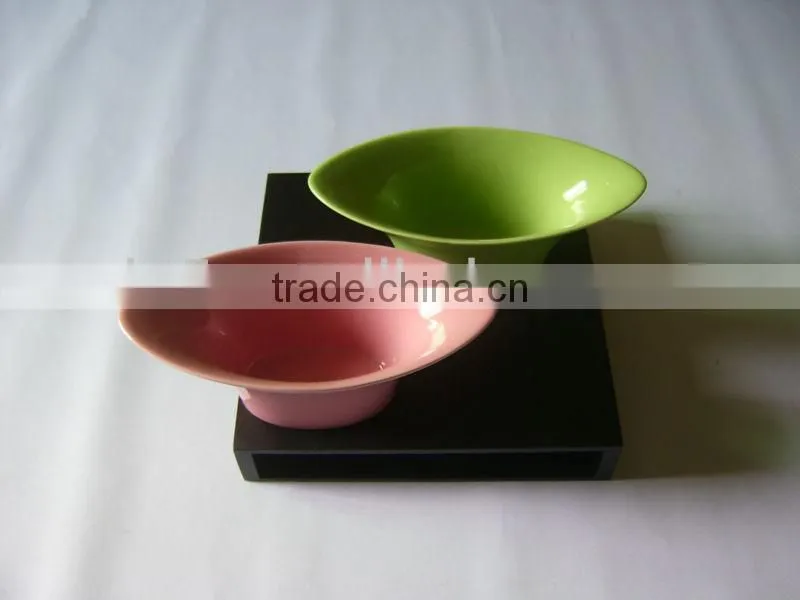Set of 2 colorful ceramic bowl wooden snack tray