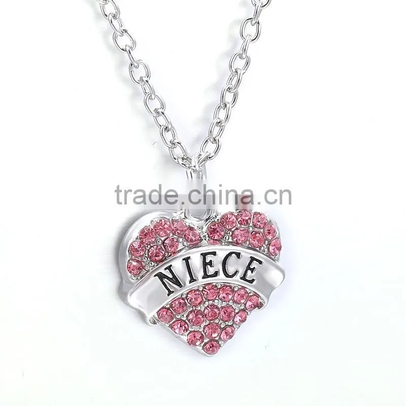 2016 cheap Hot Crystal Love Heart Pendent Necklace Fashion Family Xmas Gifts Jewelry