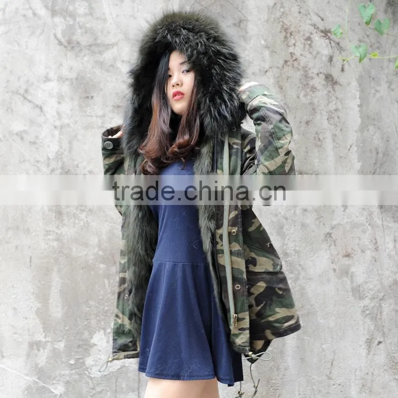 CX-G-P-05M Women Real Fur Collar Real Fox Fur Parka