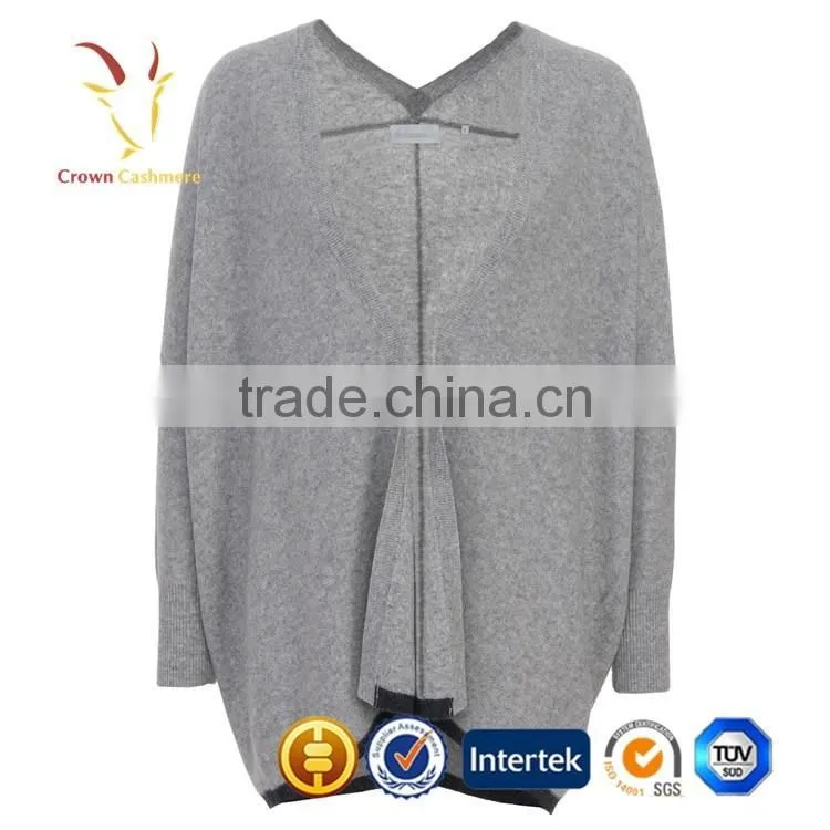 Grey Deep V Neck Black Cardigan Women
