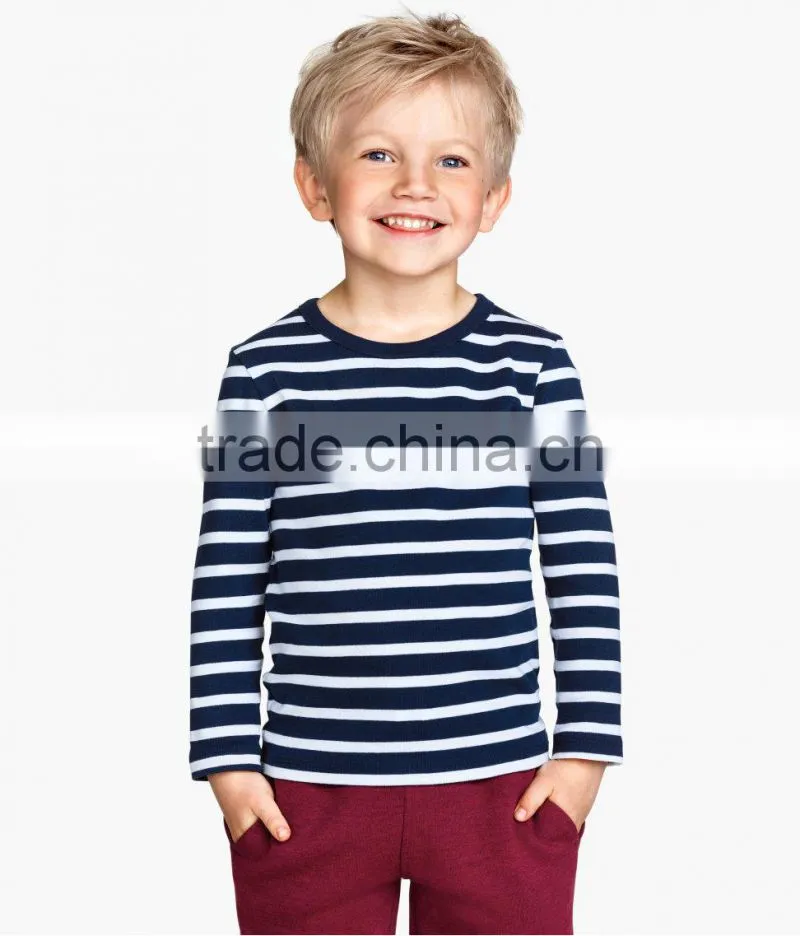 Comfortable striped 65 polyester 35 cotton kids t shirt