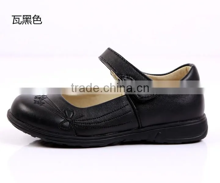 Juqian customize high quality matte black leather kids pu student school shoes