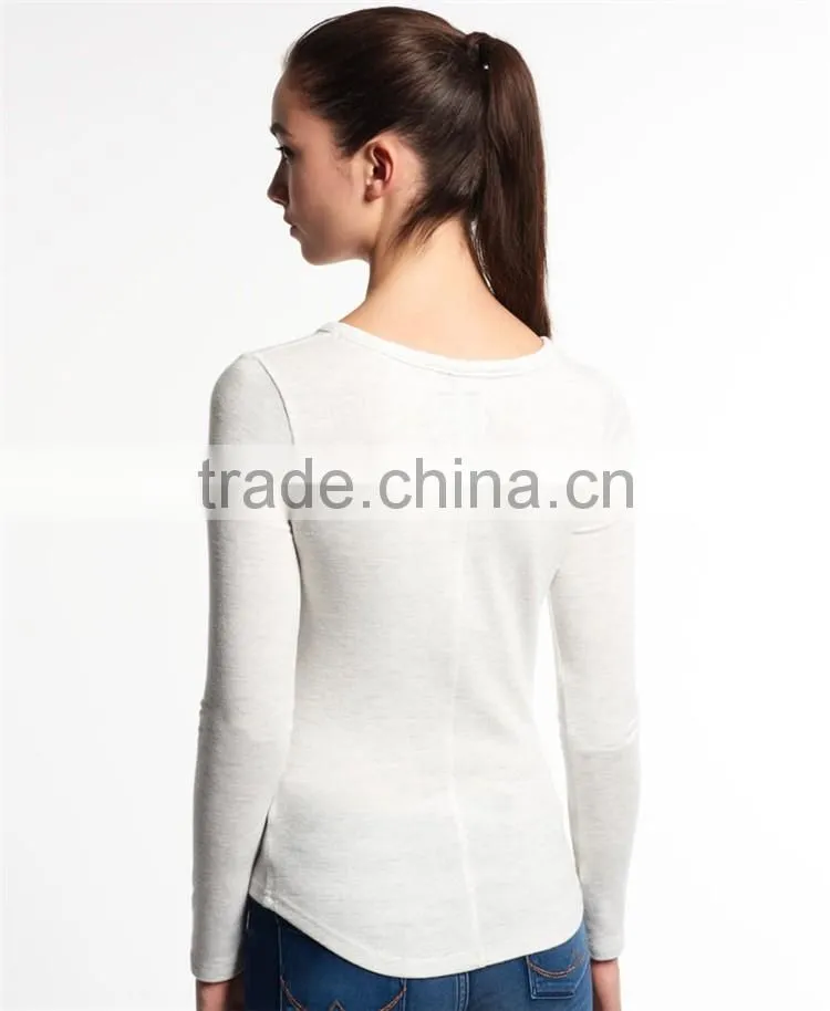 2016 Guangzhou Shandao Autumn Casual Style Women Daily Wear Long Sleeve Round Neck Slim White Rayon Tops