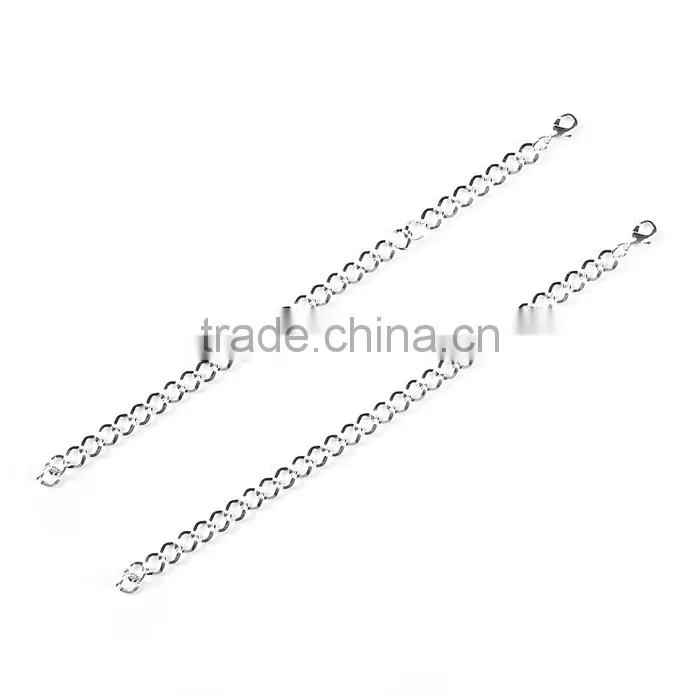 Iron Based Alloy Lobster Clasp Link Curb Chain Bracelets Silver Plated