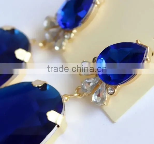Fashion Sapphire Blue Gem Statement Necklace Earrings Set Jewelry Set
