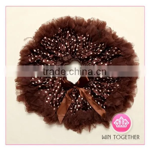 Brown polka dot pettiskirt with rosettes baby girls skirts