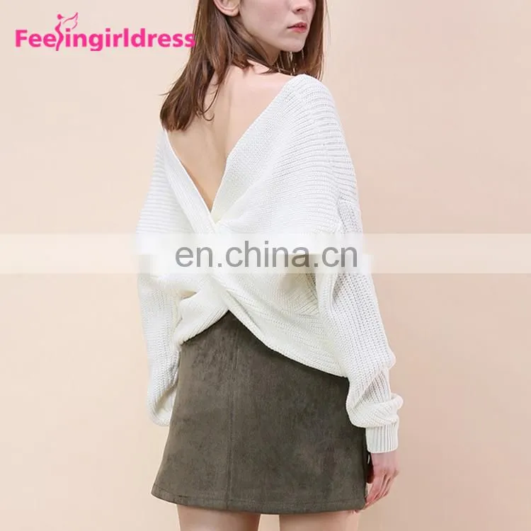 Private Label Women Jumpers Loose Long Sleeve Crop Top Knitted Sweater Women