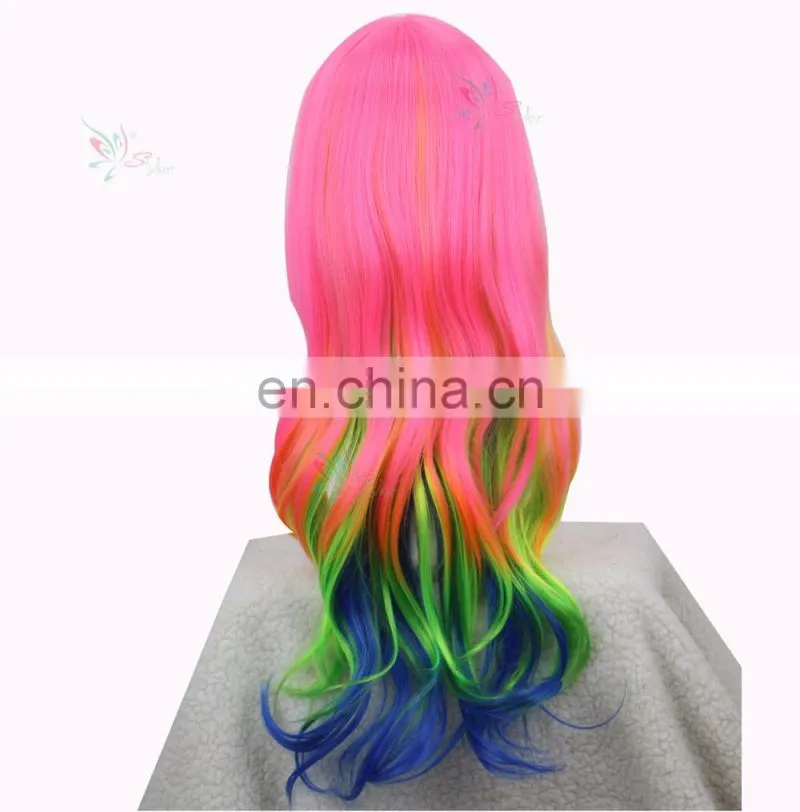 Styler Brand women girls synthetic fibre hair wigs Fashion rainbow curly wig, hot selling cosplay wig
