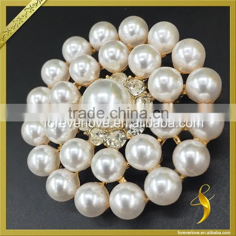 Iron on pearl huge rhinestone brooches in bulk for wedding invitations FB-069