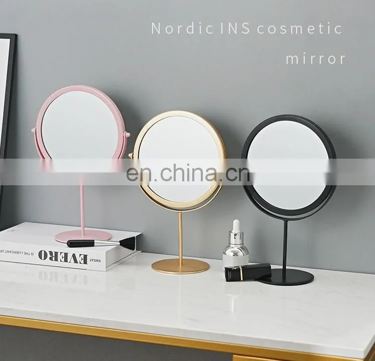 Single Side round makeup Mirror Rotation gold black color Metal Cosmetic Mirrors Round Glass Make Up Mirror with stand