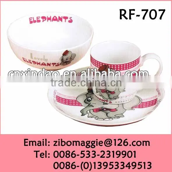 3pcs Wholesale Kids Elegance Fine Porcelain Dinner Set with Custon Printing