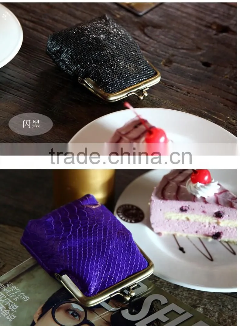 animal pattern cow leather pocket coin holder ladies change purse money pouch with clip closure