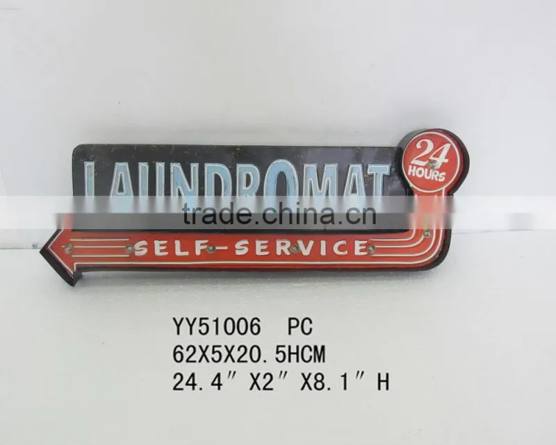 Laundrommat embossed metal wall palque with LED light