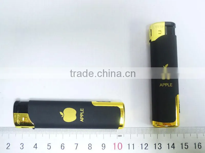 Rubber surface electronic windproof butane gas lighter with led torch