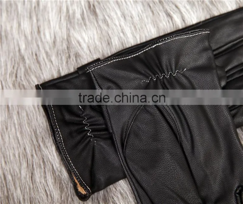 Three lines with velvet Men's leather gloves, fall and winter warm velvet fashion line cycling gloves, Cold Weather Gloves