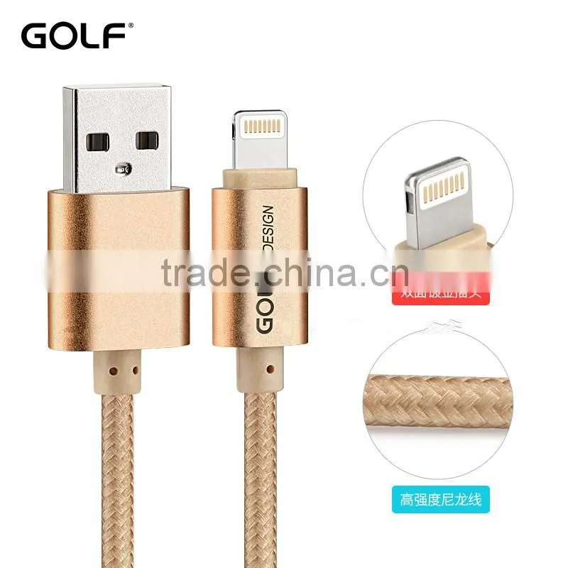 GOLF 3M Metal nylon weave reversible 2.1A Sync And Charge cable for iphone5/5s/6 ipad All the 8 pin device