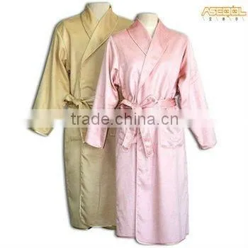 Long Satin Dressing Gown - Peach/Black