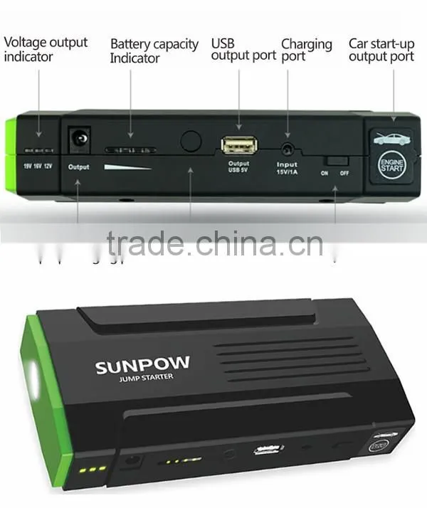 sunpow 13600mAh Lithium Battery power bank 12V Auto Portable Mini car booster Multi-Function 12v car jump starter