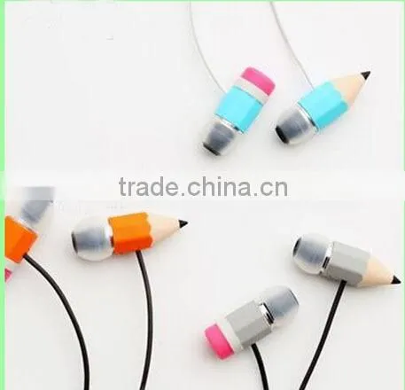 Stylish Pencil earphones Plastic Stereo In-ear earbuds for promotion