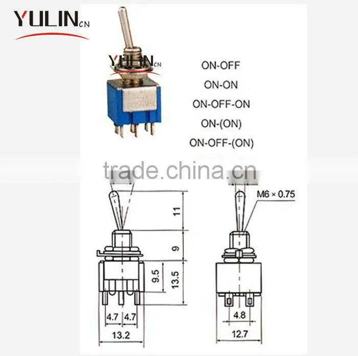 Free sample Mini 6pin ON-OFF-(ON) 50 amps toggle switch