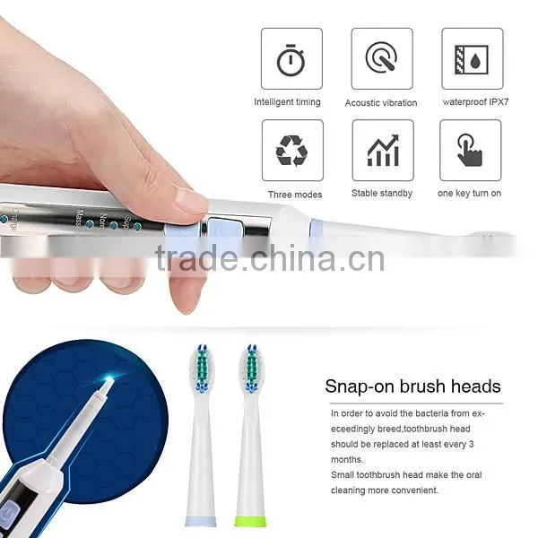 Sonic Electric Toothbrush Rechargable Waterproof with 2 Extra Replacement Brush Heads Charging Station US Plug SV030696