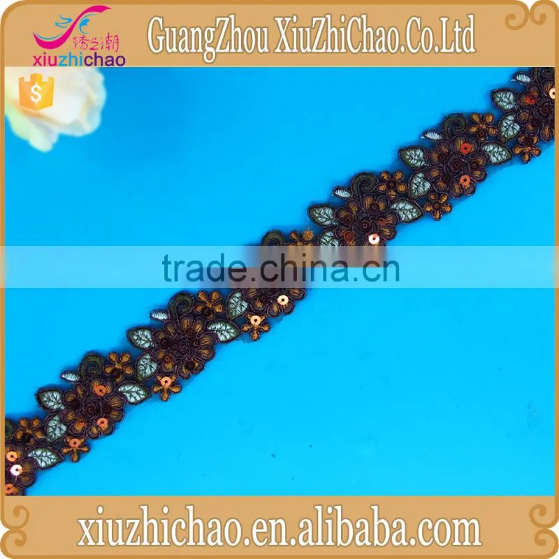 wholesale flower design cord embroidery sequin lace trim