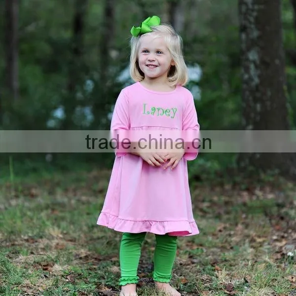 Little girls ruffle tunic top long sleeves Boutique Wholesale Children's Fancy top pant set Tunic Top with matching ruffle pant