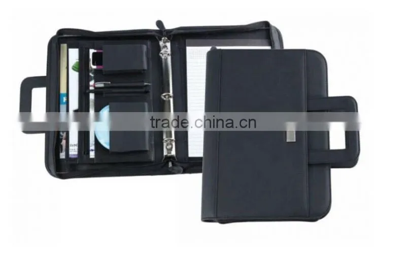 Leather Cover A5 Size Zip Folder With Notepad