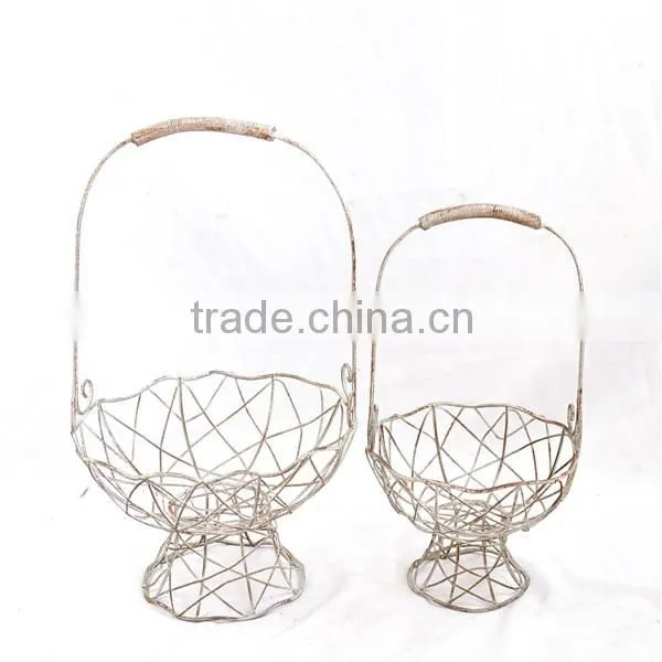 French style round antique wire egg baskets for wholesale
