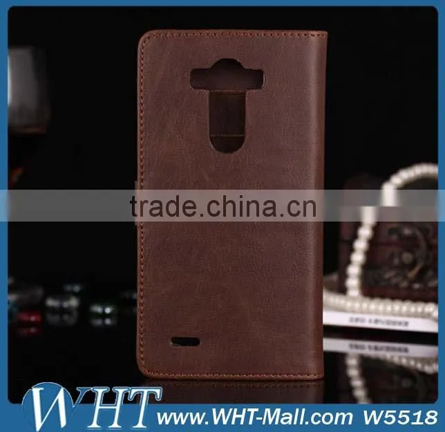 Top Quality Three Card Slots Leather Purse Case for LG G3, for LG G3 Flip Case Cover