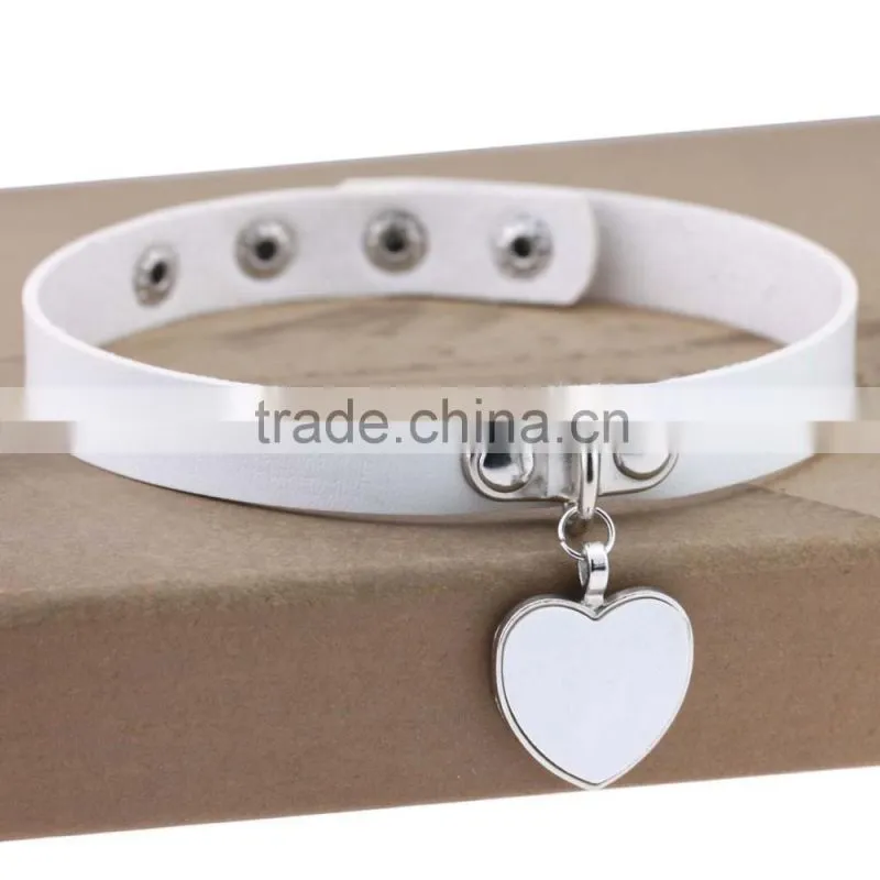 Wink Gal Trendy Chokers Necklaces Rock Style Leather Steam punk Punk Heart Necklace Pendants