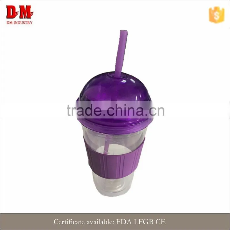 Round Environmental Transparent Plastic Cup With Lid And Straw