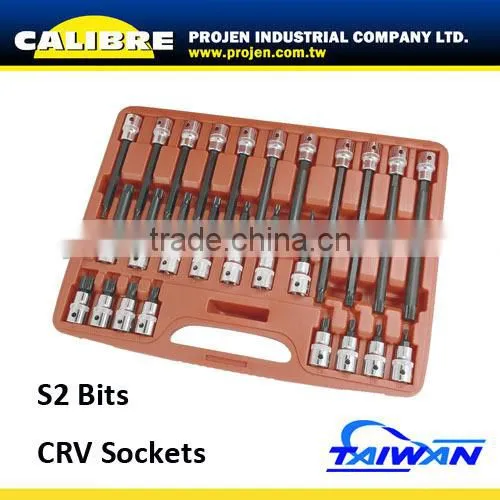 CALIBRE 32PC 1/2" drive S2 steel Ribe Profile Bit Set