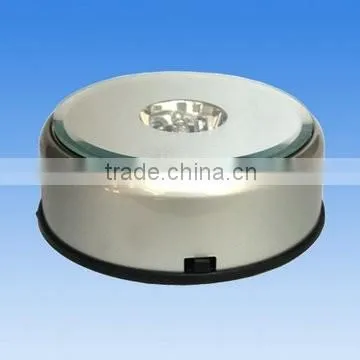 3D laser engraved crystal cube with multicolor round rotating led light base/rotating display led light stand