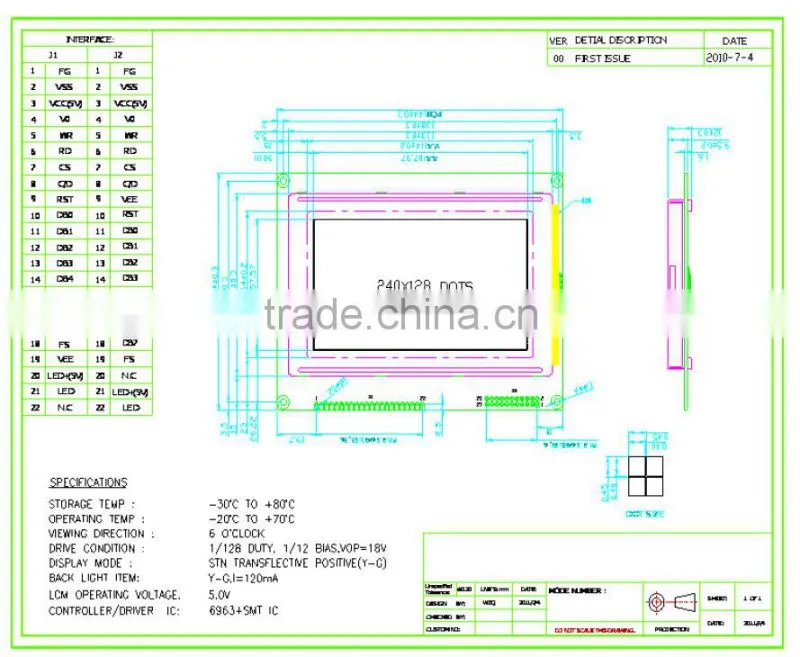 Hot negative 240X128 t6963 graphic lcd display COB module white on blue