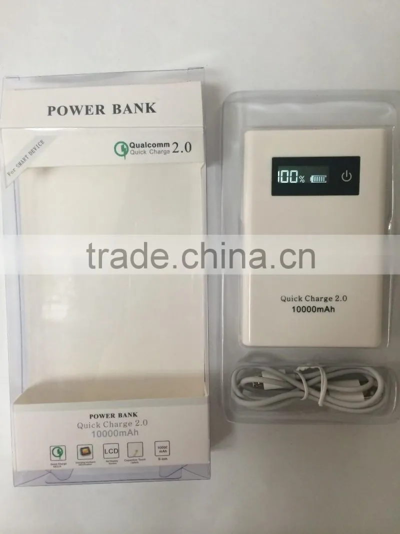 QC2.0 qualcomm Quick charge 2.0 10000mA Dual port power bank with LED Indicators
