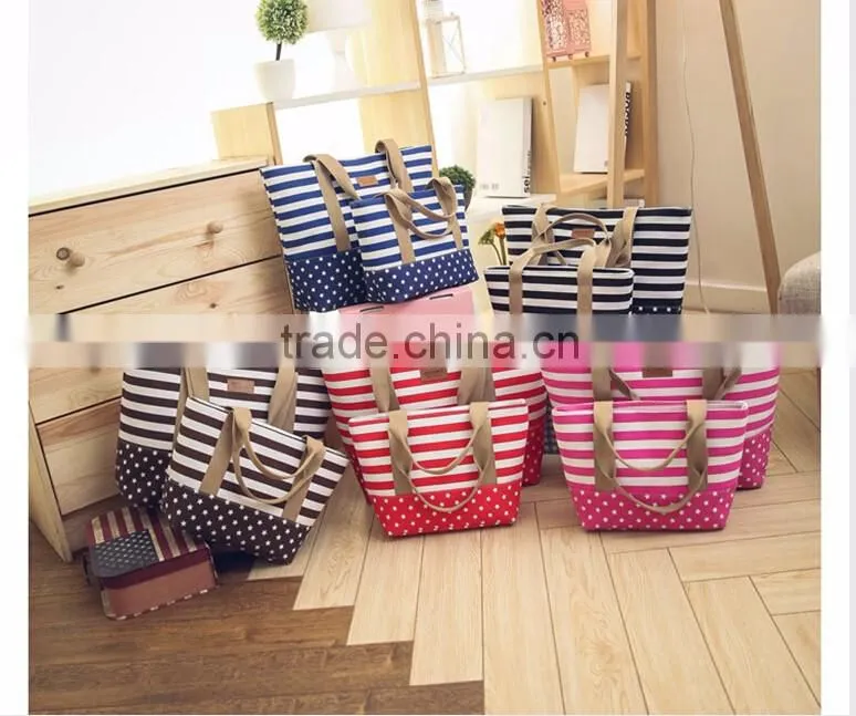 Stripe canvas beach tote bag wholesale