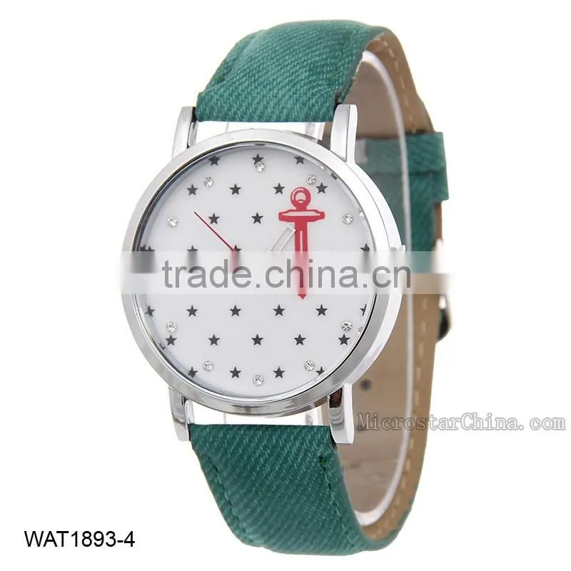 2016 Personalized Anchor Navy Blue Jean Wristwatch Canvas Wrist Watch