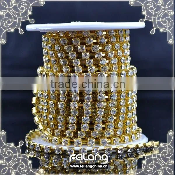 wholesale rhinestone cup chain ,crystal clear cup chain with gold claw