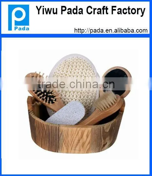 wooden bath set in wood basket