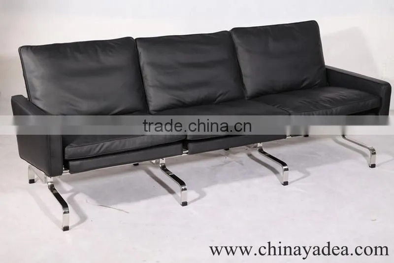 3 seater black leather sofa PK31