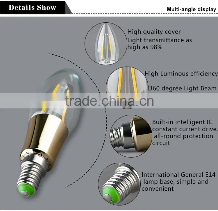 Haining Vintage led filament bulb C35 with plastic silver plated 2W E14 110V